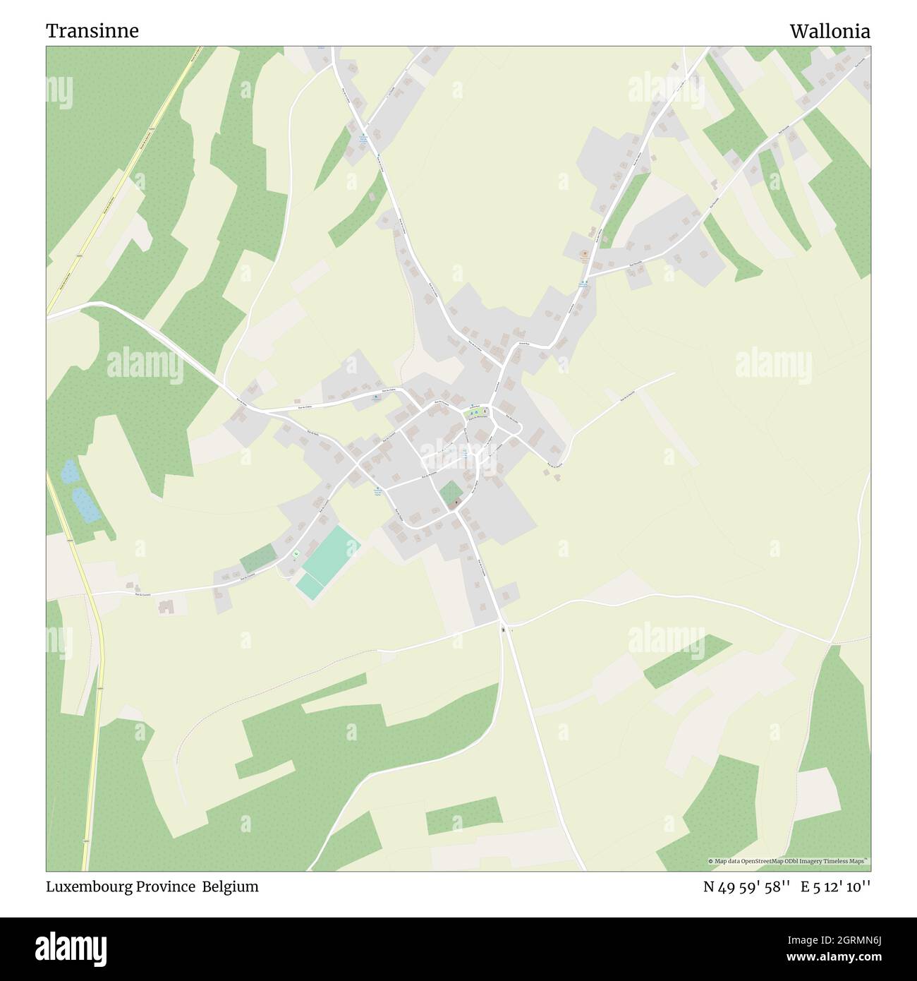 Transinne, Luxembourg Province, Belgium, Wallonia, N 49 59' 58'', E 5 12' 10'', map, Timeless Map published in 2021. Travelers, explorers and adventurers like Florence Nightingale, David Livingstone, Ernest Shackleton, Lewis and Clark and Sherlock Holmes relied on maps to plan travels to the world's most remote corners, Timeless Maps is mapping most locations on the globe, showing the achievement of great dreams Stock Photo