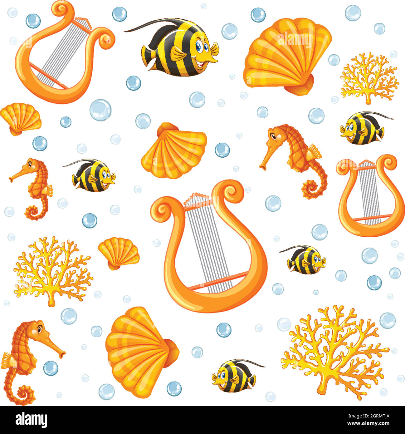 Seamless fairy sea animal cartoon style on white background Stock ...