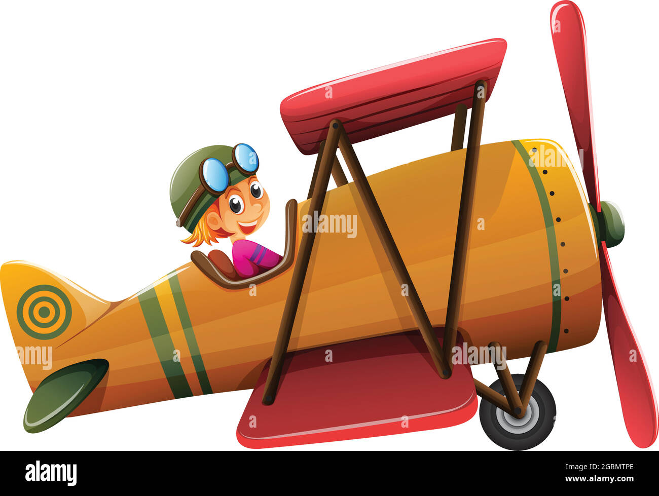 A smiling pilot on a vintage plane Stock Vector