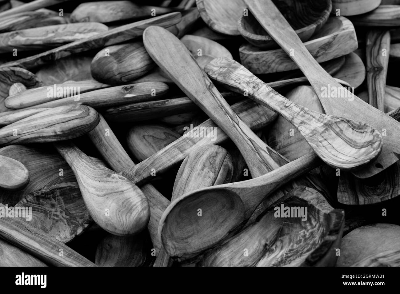 A Bunch Of Wooden Ladles Stock Photo Alamy