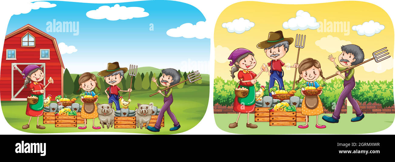 Farmers and products on the farm Stock Vector