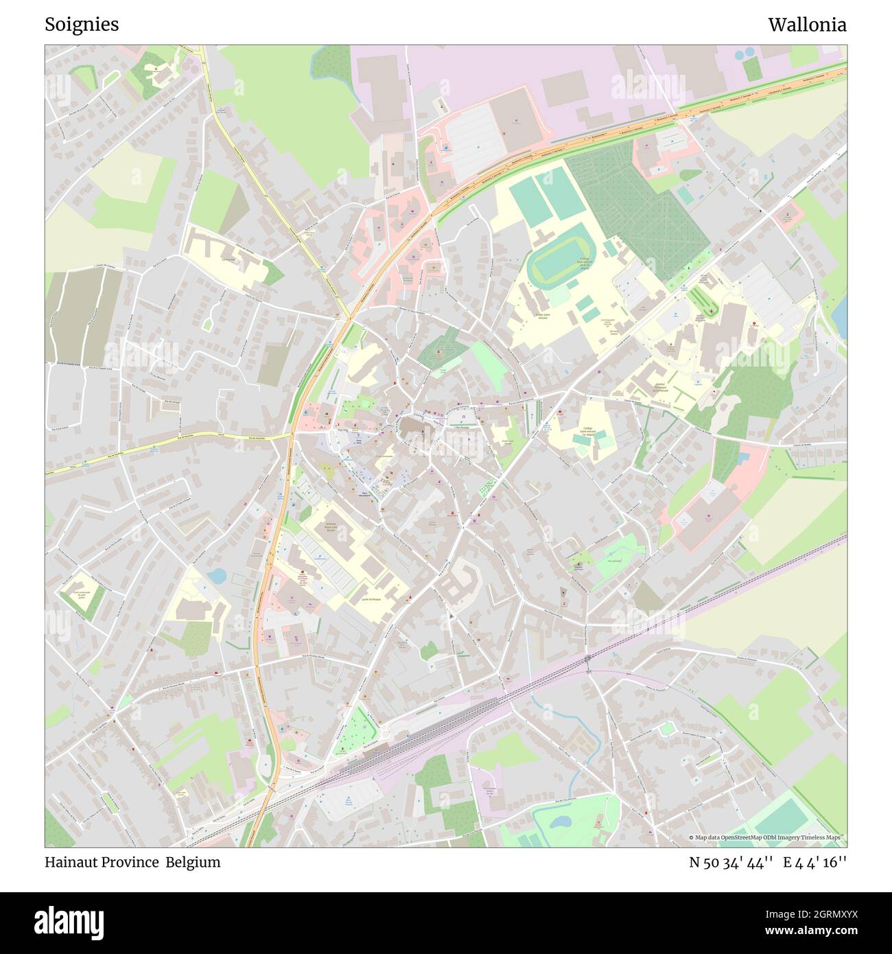 Map Of Canterbury City Centre Soignies, Hainaut Province, Belgium, Wallonia, N 50 34' 44'', E 4 4' 16'',  Map, Timeless Map Published In 2021. Travelers, Explorers And Adventurers  Like Florence Nightingale, David Livingstone, Ernest Shackleton, Lewis And