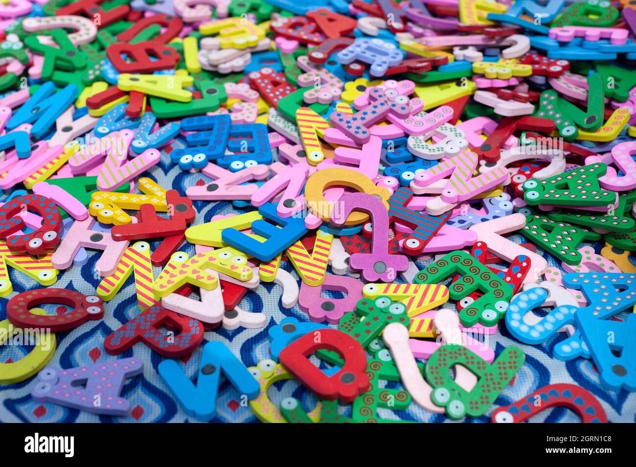 Toy letters, alphabet, numbers, colorful, fun stock photo. Stock Photo