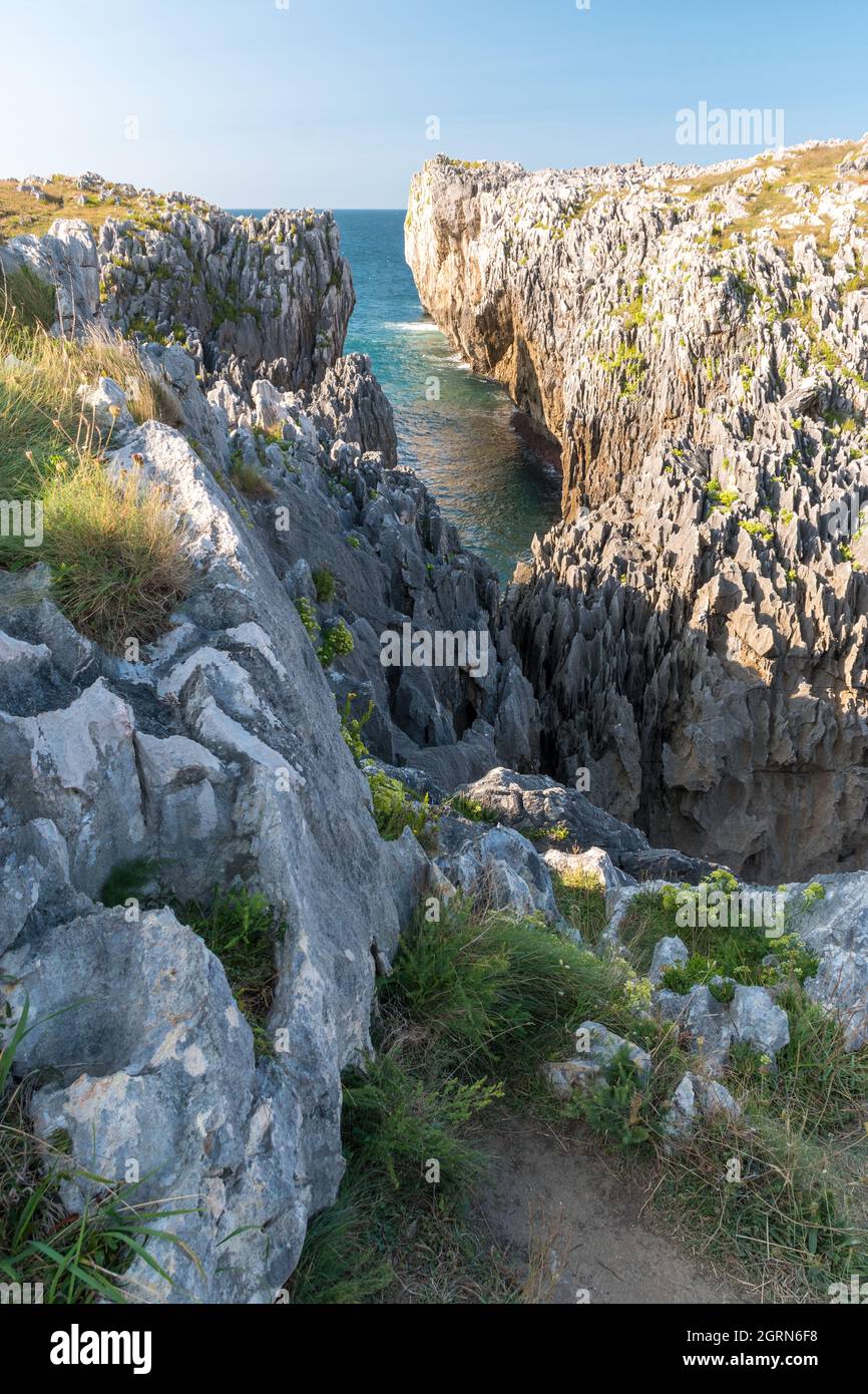 Rocky coastline in the Acantilados de Guadamia area, in Asturias (northern Spain) Stock Photo