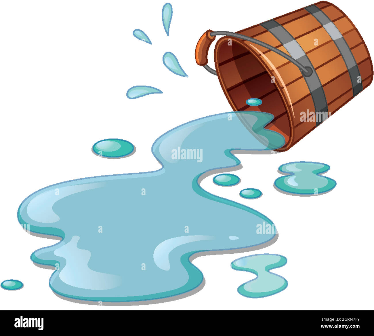 Spilled bucket water  isolated on white background Stock Vector