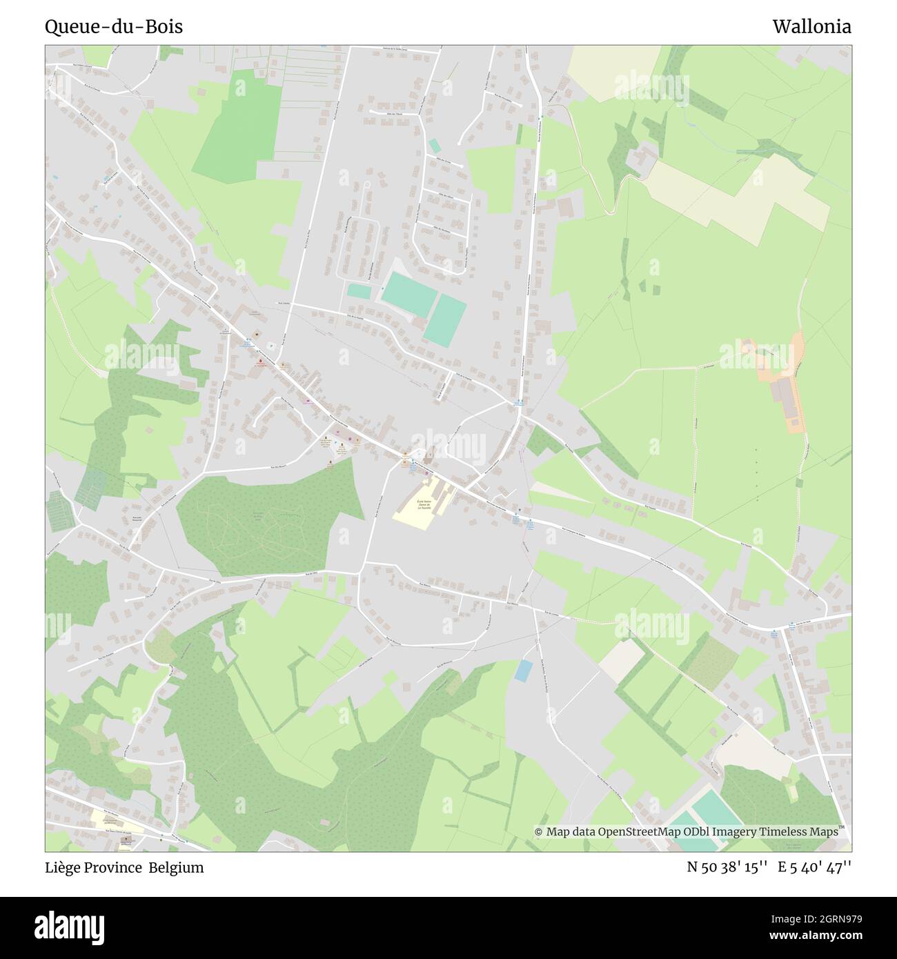 Queue-du-Bois, Liège Province, Belgium, Wallonia, N 50 38' 15'', E 5 40' 47'', map, Timeless Map published in 2021. Travelers, explorers and adventurers like Florence Nightingale, David Livingstone, Ernest Shackleton, Lewis and Clark and Sherlock Holmes relied on maps to plan travels to the world's most remote corners, Timeless Maps is mapping most locations on the globe, showing the achievement of great dreams Stock Photo