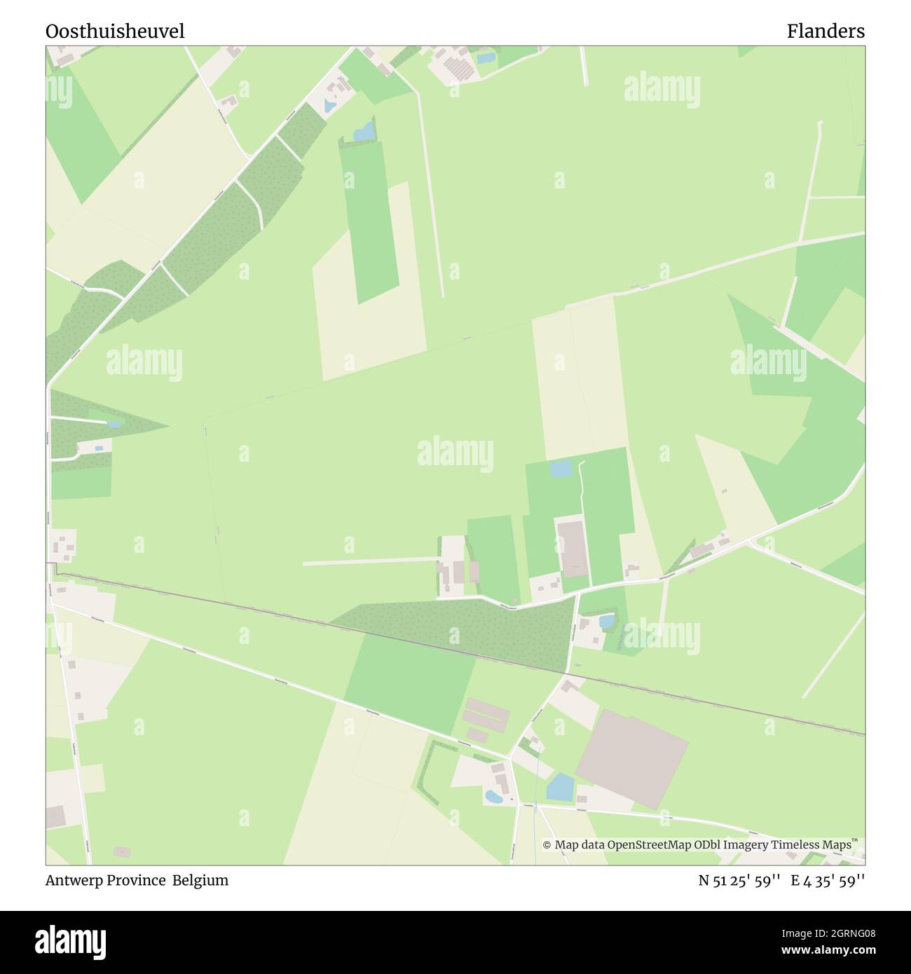 Oosthuisheuvel, Antwerp Province, Belgium, Flanders, N 51 25' 59'', E 4 35' 59'', map, Timeless Map published in 2021. Travelers, explorers and adventurers like Florence Nightingale, David Livingstone, Ernest Shackleton, Lewis and Clark and Sherlock Holmes relied on maps to plan travels to the world's most remote corners, Timeless Maps is mapping most locations on the globe, showing the achievement of great dreams Stock Photo