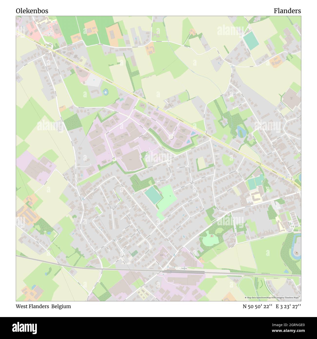 Olekenbos, West Flanders, Belgium, Flanders, N 50 50' 22'', E 3 23' 27'', map, Timeless Map published in 2021. Travelers, explorers and adventurers like Florence Nightingale, David Livingstone, Ernest Shackleton, Lewis and Clark and Sherlock Holmes relied on maps to plan travels to the world's most remote corners, Timeless Maps is mapping most locations on the globe, showing the achievement of great dreams Stock Photo