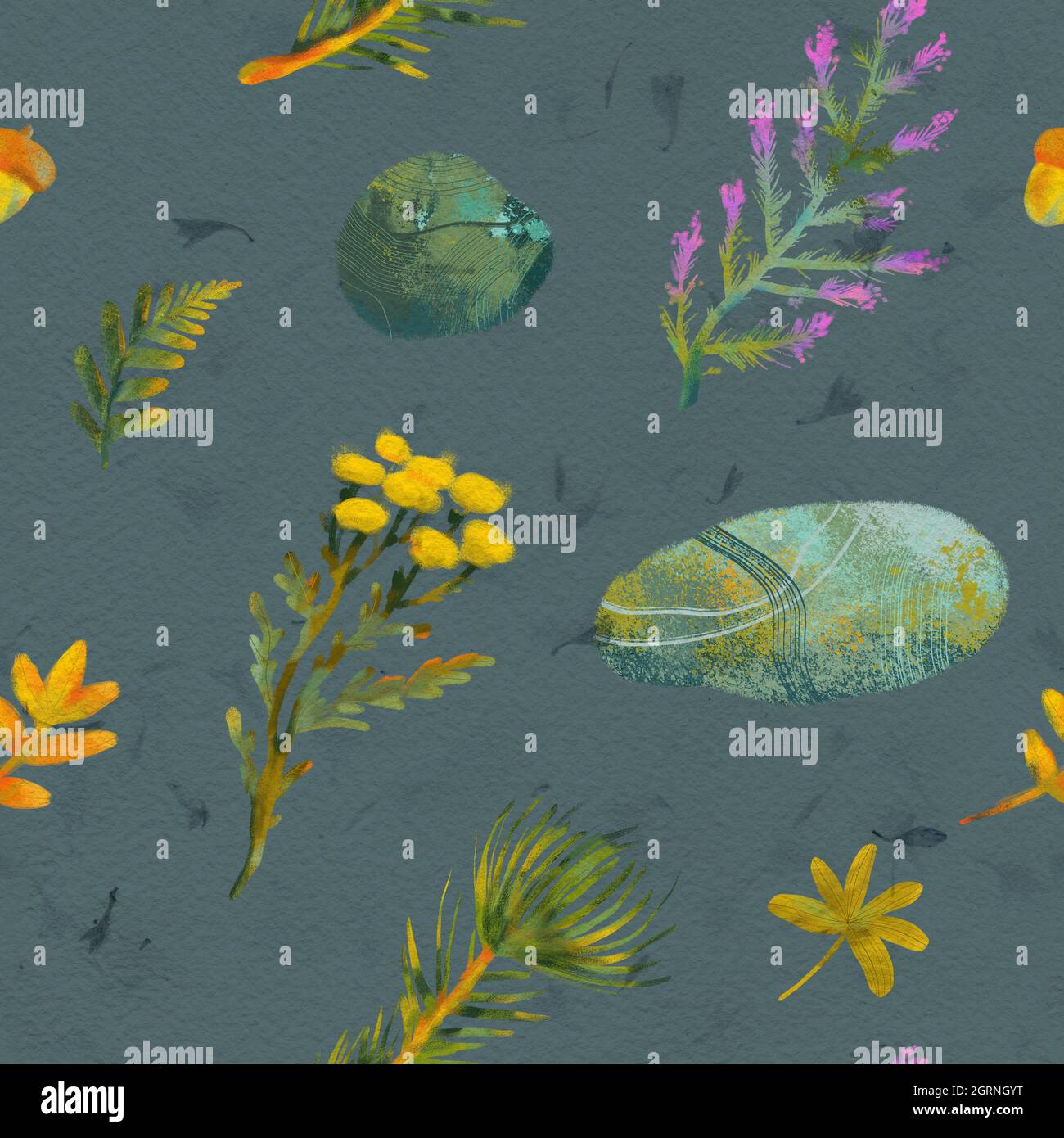 Seamless pattern with elements drawn by hand with plants. Stock Photo