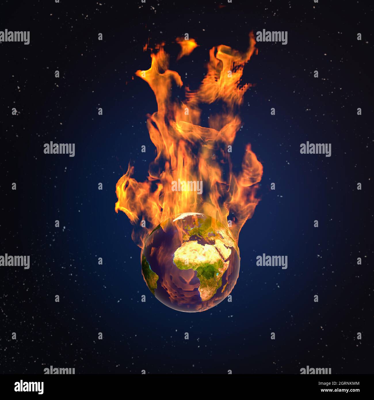 Global Warming Concept: The earth is on fire. Flames erupting from ...