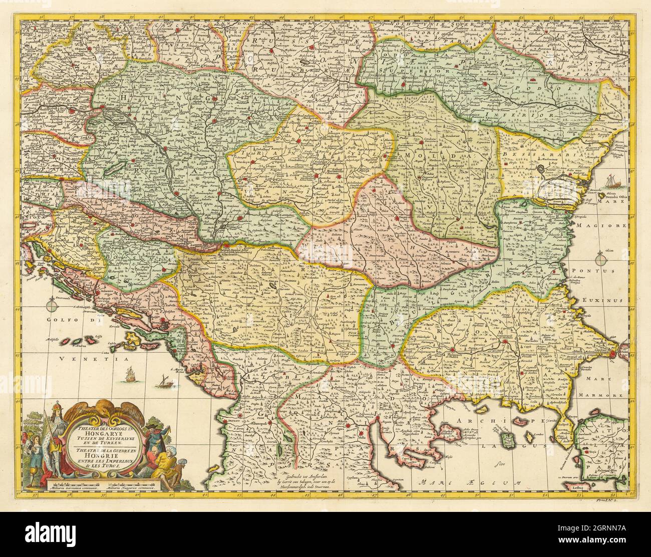 Balkan 1729 map of the Balkans by Gerrit van Schagen Stock Photo
