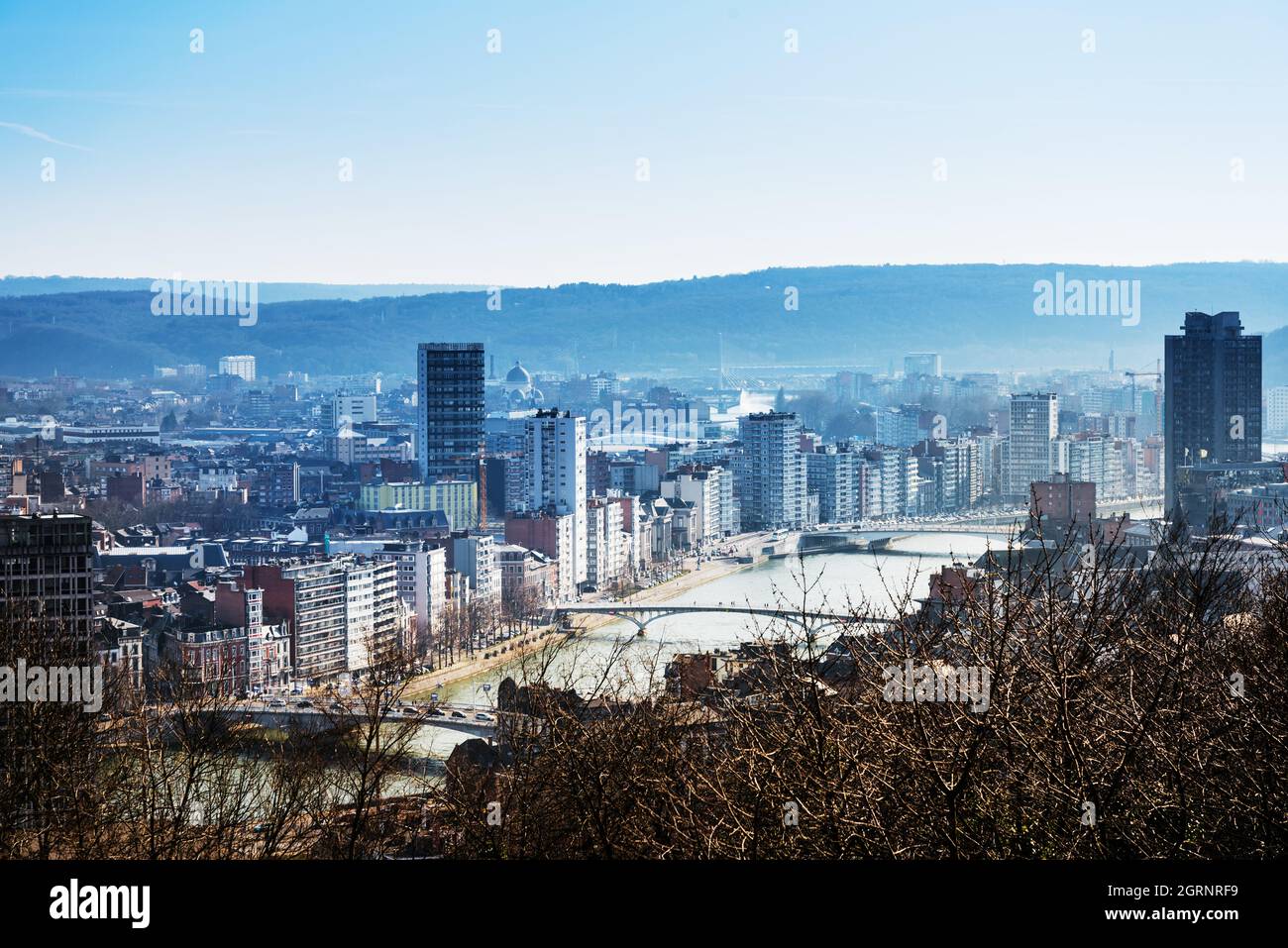 High Angle View Of Cityscape Against Clear Sky Stock Photo
