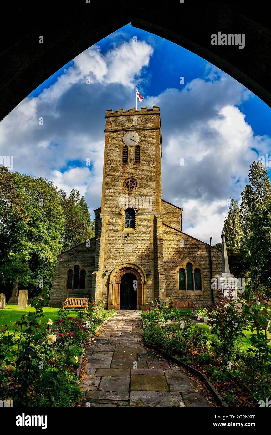 Entry to Newchurch Parish Church viewed from the Lych Gate Stock Photo