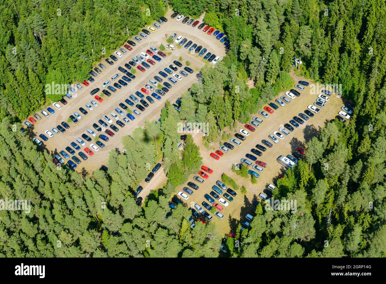 Aerial view of the forest and the parking lot. Sweden Stock Photo Alamy