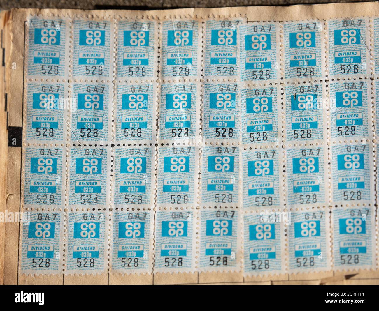 Vintage co op blue dividend stamps hires stock photography and images