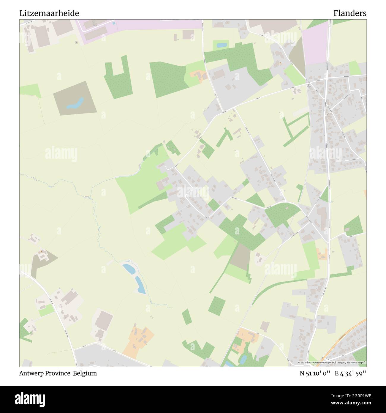 Litzemaarheide, Antwerp Province, Belgium, Flanders, N 51 10' 0'', E 4 34' 59'', map, Timeless Map published in 2021. Travelers, explorers and adventurers like Florence Nightingale, David Livingstone, Ernest Shackleton, Lewis and Clark and Sherlock Holmes relied on maps to plan travels to the world's most remote corners, Timeless Maps is mapping most locations on the globe, showing the achievement of great dreams Stock Photo