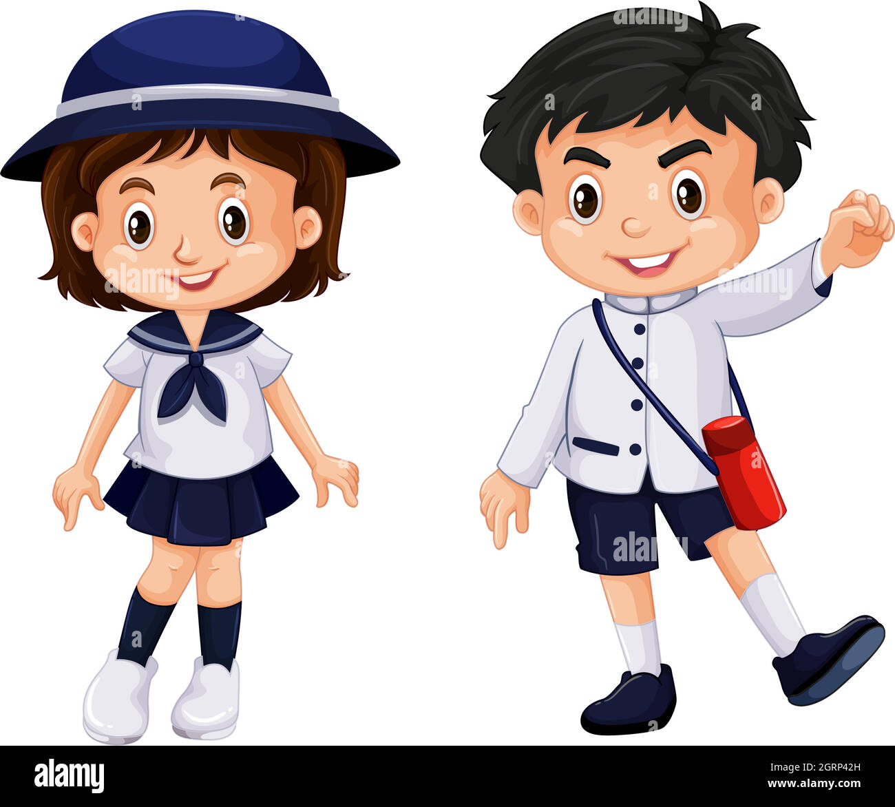 Set of three anime girls. Cute girls with big eyes and wearing japanese  school uniform. Hand drawn vector illustration isolated on white Stock  Vector Image & Art - Alamy