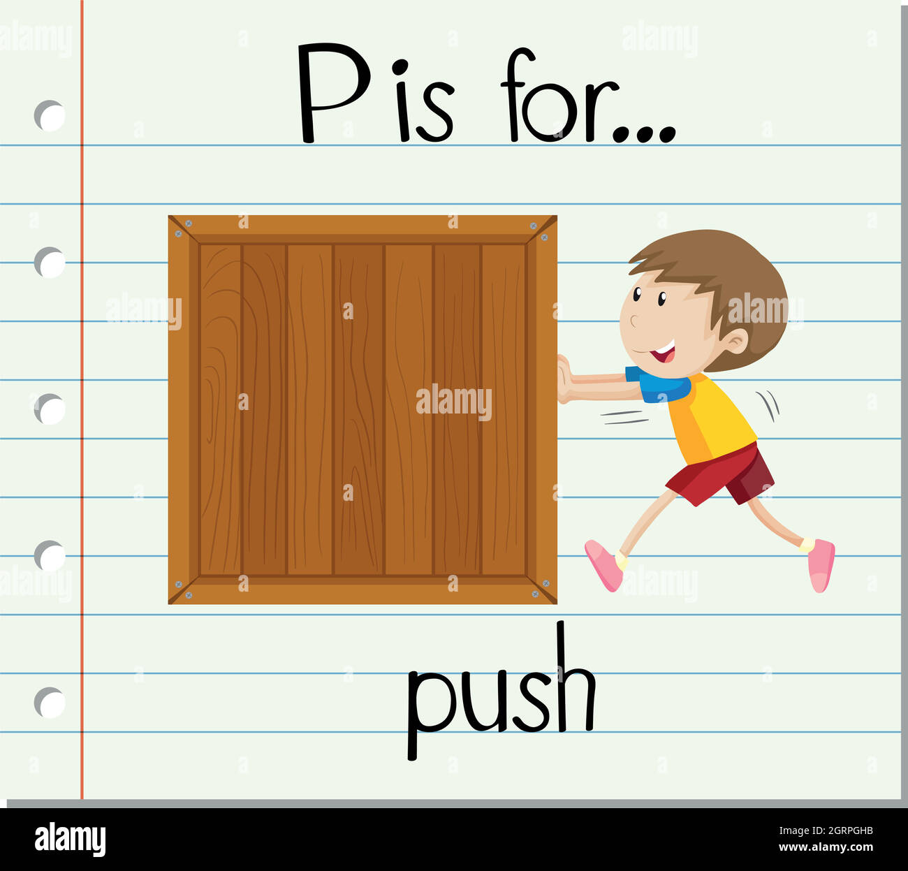 Flashcard letter P is for push Stock Vector