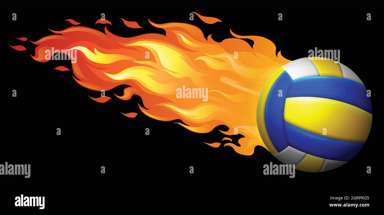 Flaming volleyball on black Stock Vector