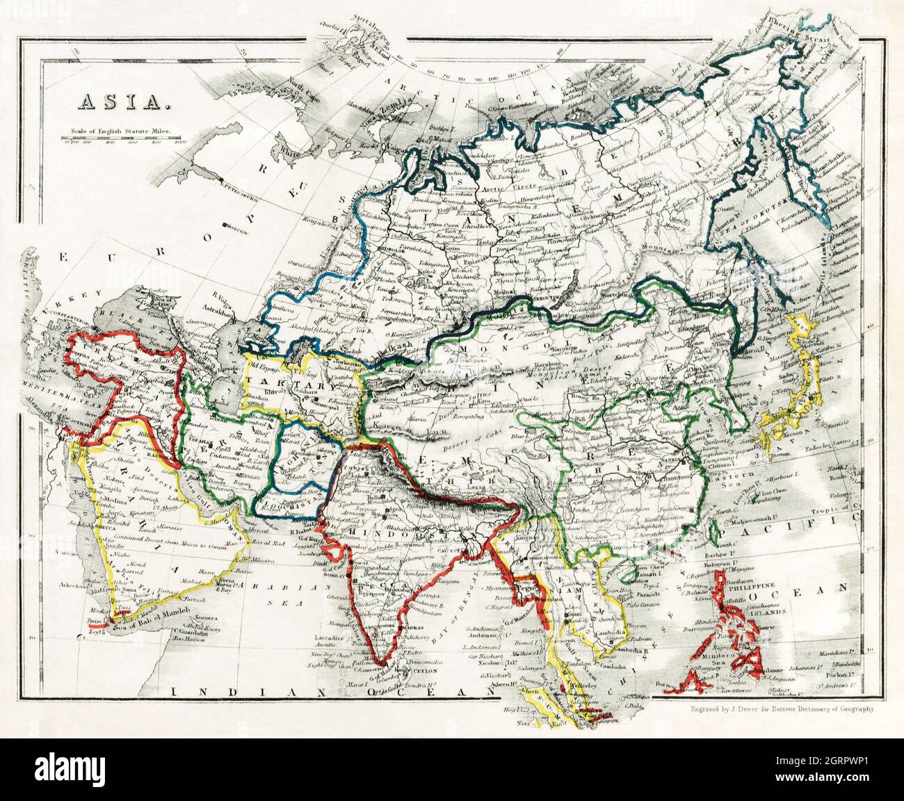 Beeton's Dictionary of Geography. A universal gazetteer. Illustrated by maps (1868) by Samuel Orchart Beeton. Map of Asia. Stock Photo