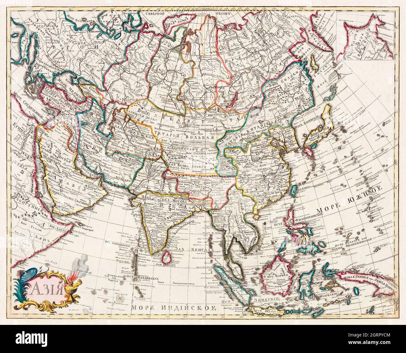 Map of Asia. Identical to the maps of Guillaume D'Isle (ca.1723). Stock Photo