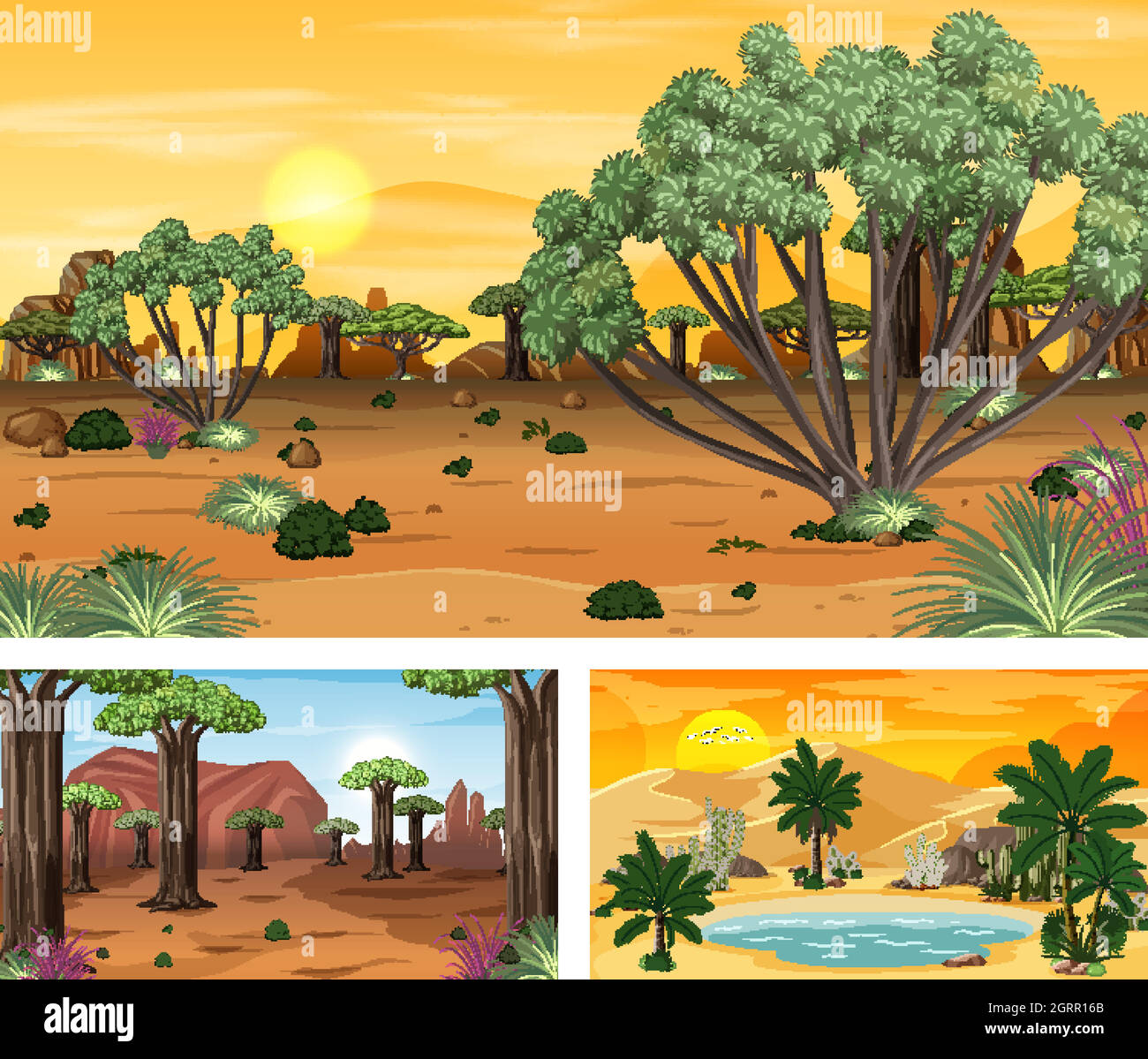 Set of different nature horizontal scenes Stock Vector