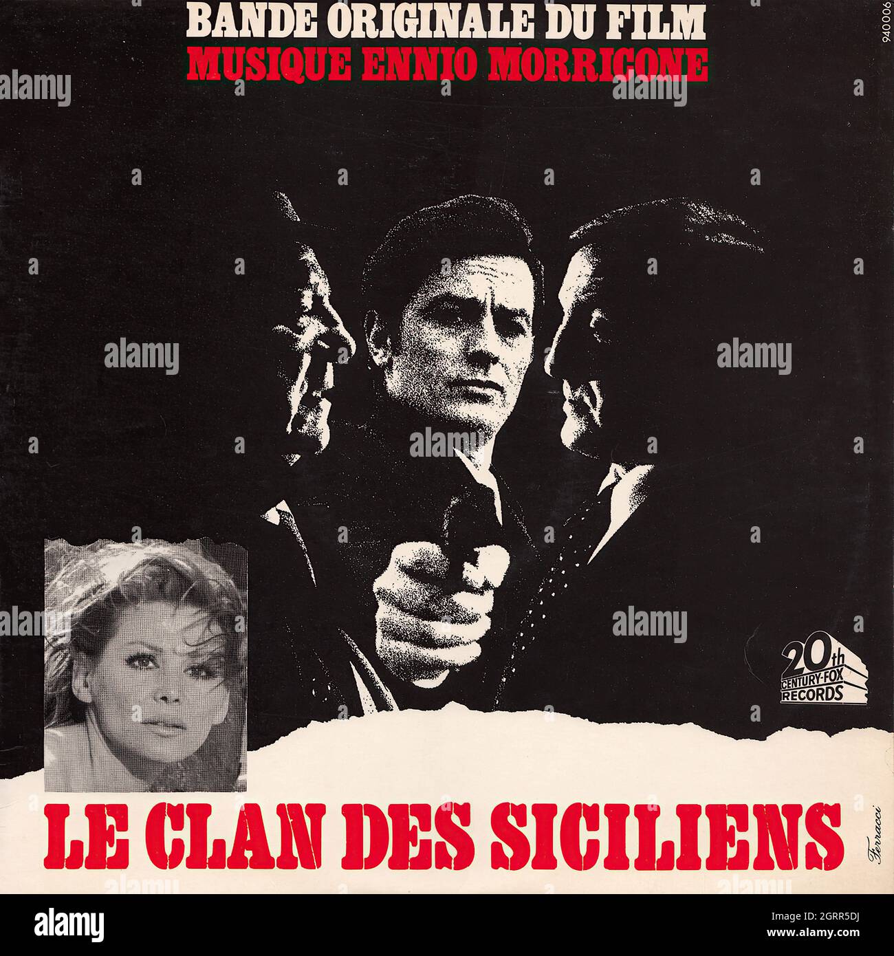 Ennio Morricone - Le clan des siciliens o.s.t01 - Vintage Vinyl Record Cover Stock Photo