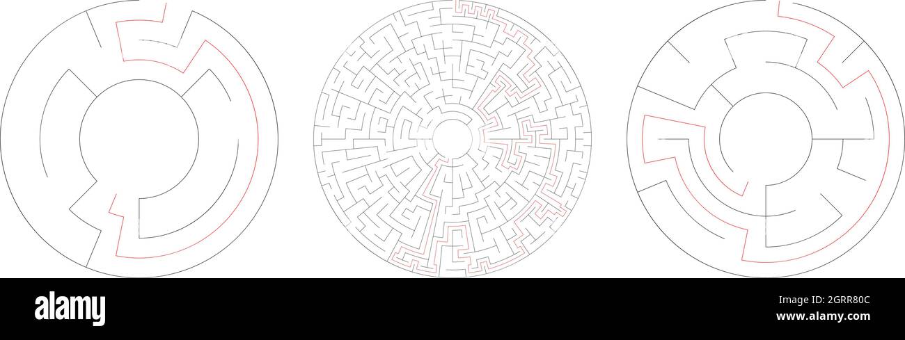 Circle, circular maze, labyrinth riddle game set. Problem solving ...