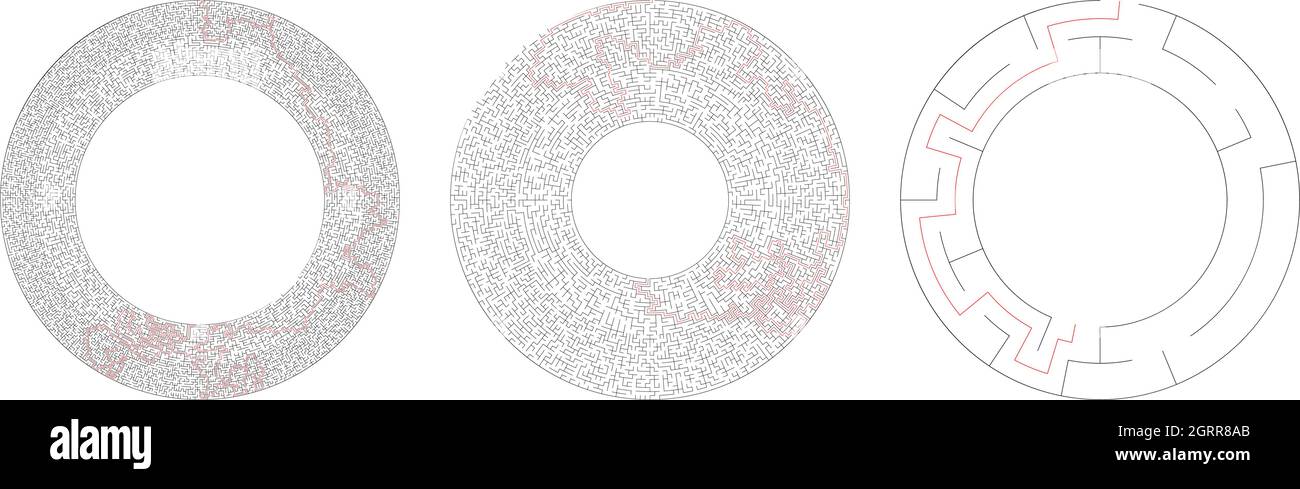 Circle, circular maze, labyrinth riddle game set. Problem solving ...