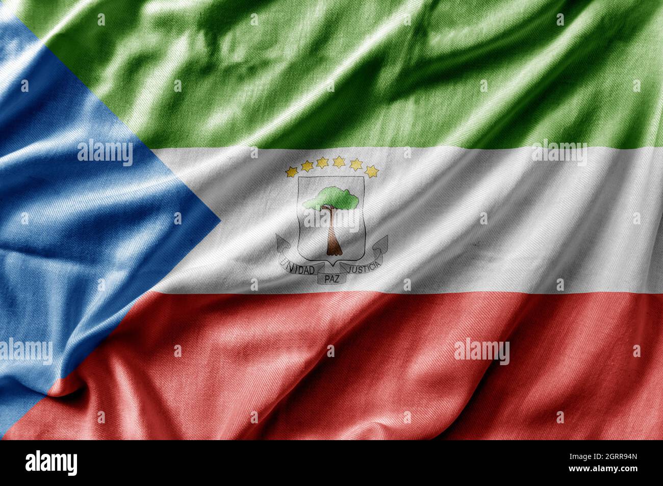 Waving detailed national country flag of Equatorial Guinea Stock Photo