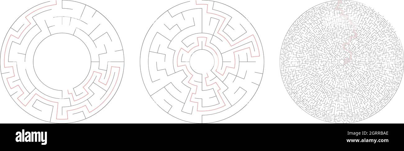 Circle, circular maze, labyrinth riddle game set. Problem solving ...