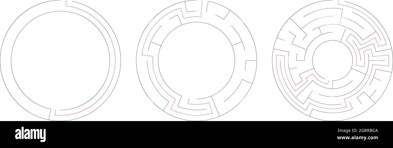 Circle, circular maze, labyrinth riddle game set. Problem solving ...