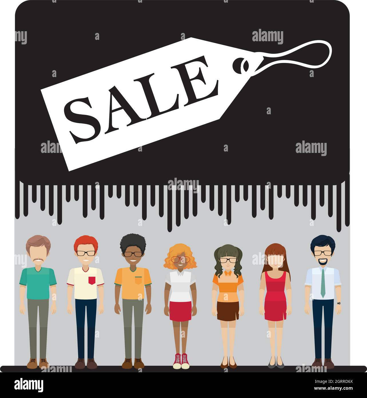 A sale tag with faceless people Stock Vector