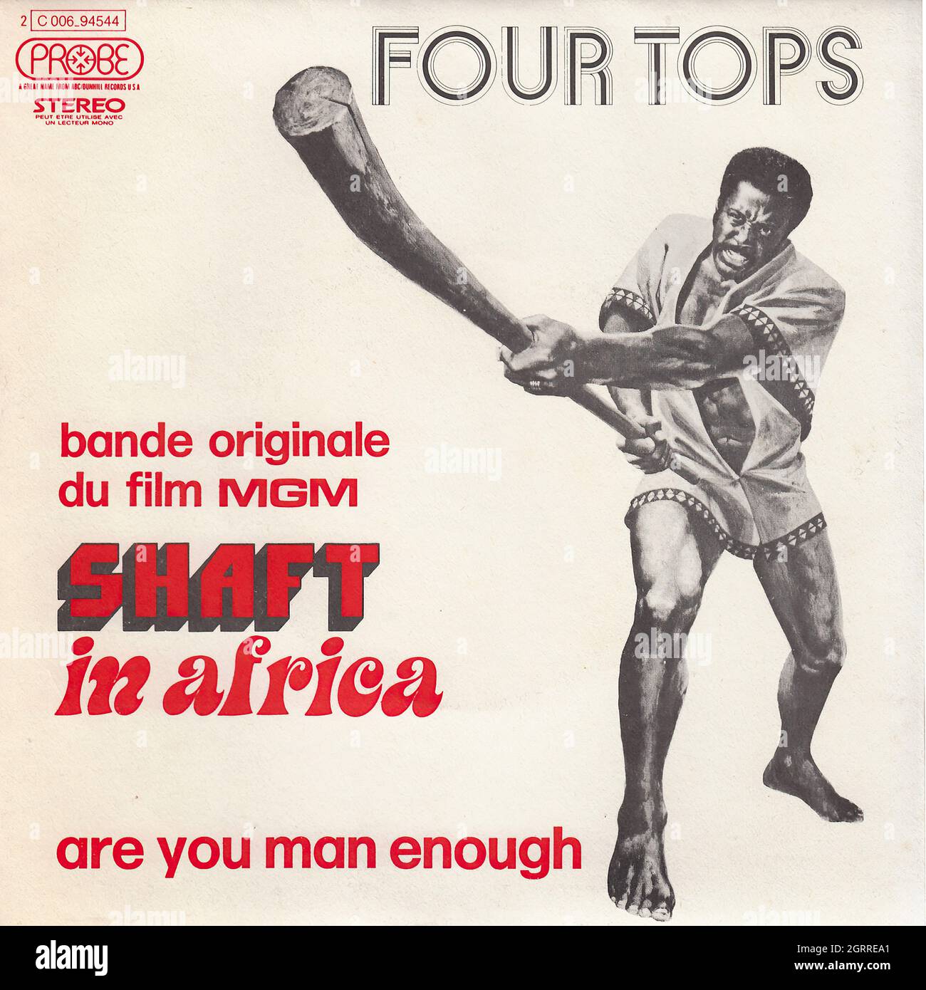 Four Tops - Shaft in Africa o.s.t. 45rpm - Vintage Vinyl Record Cover Stock Photo
