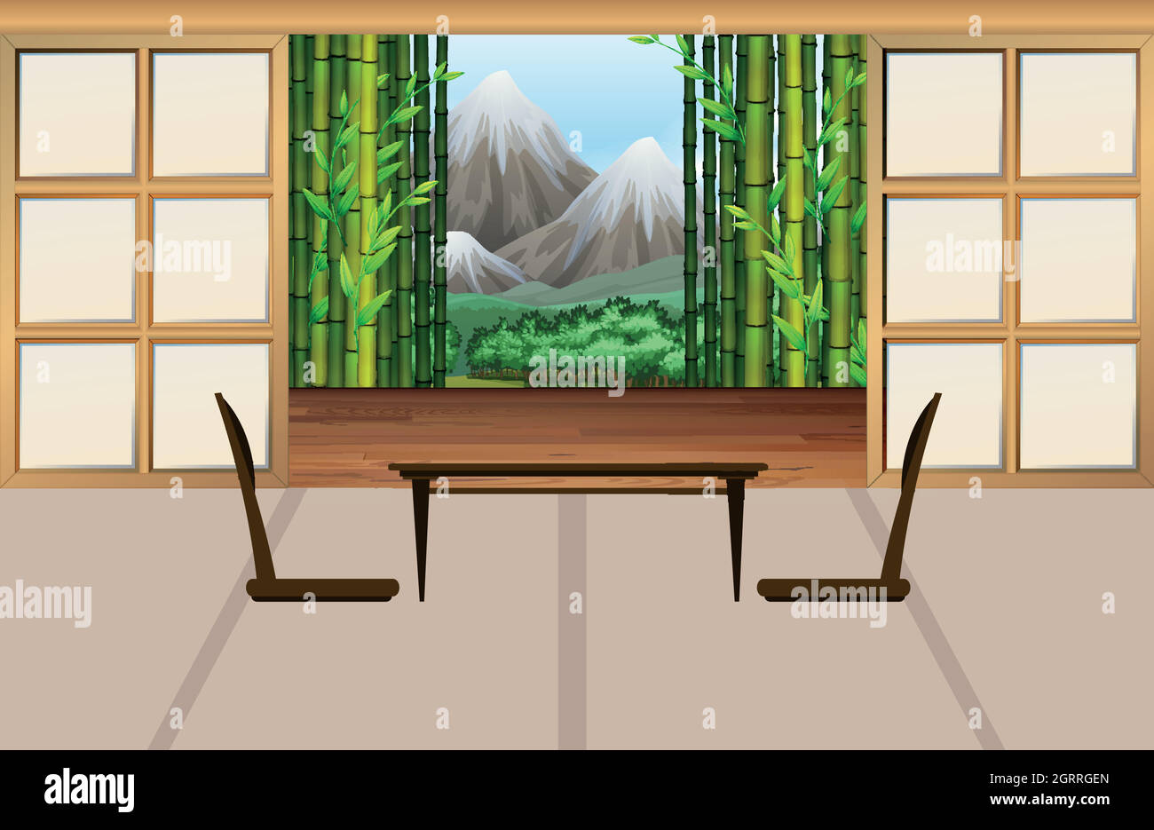 Living room in japanese style Stock Vector