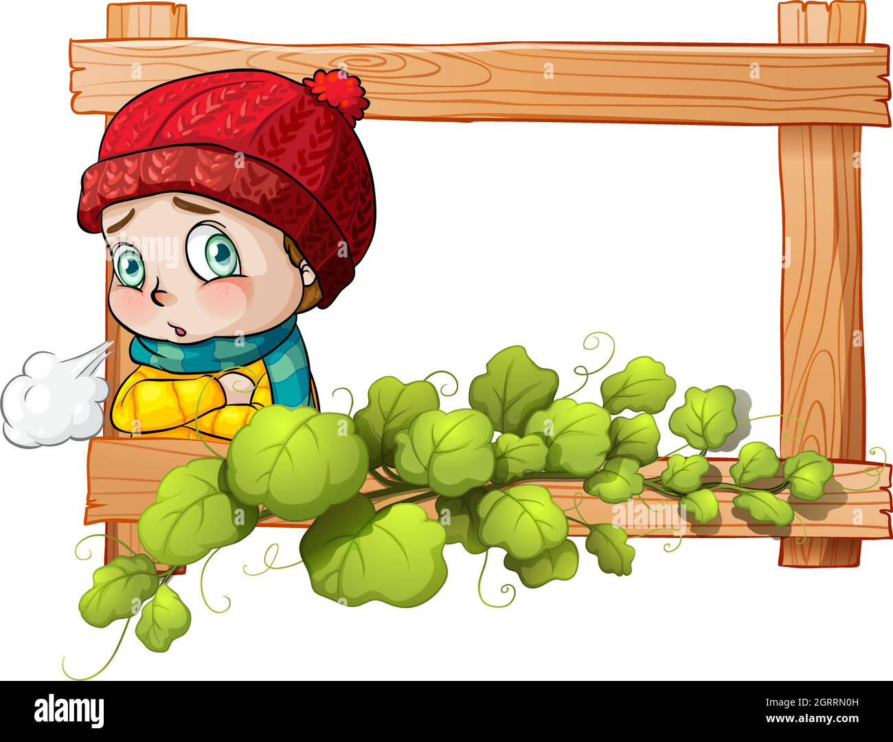 A frame with a child and a green plant Stock Vector