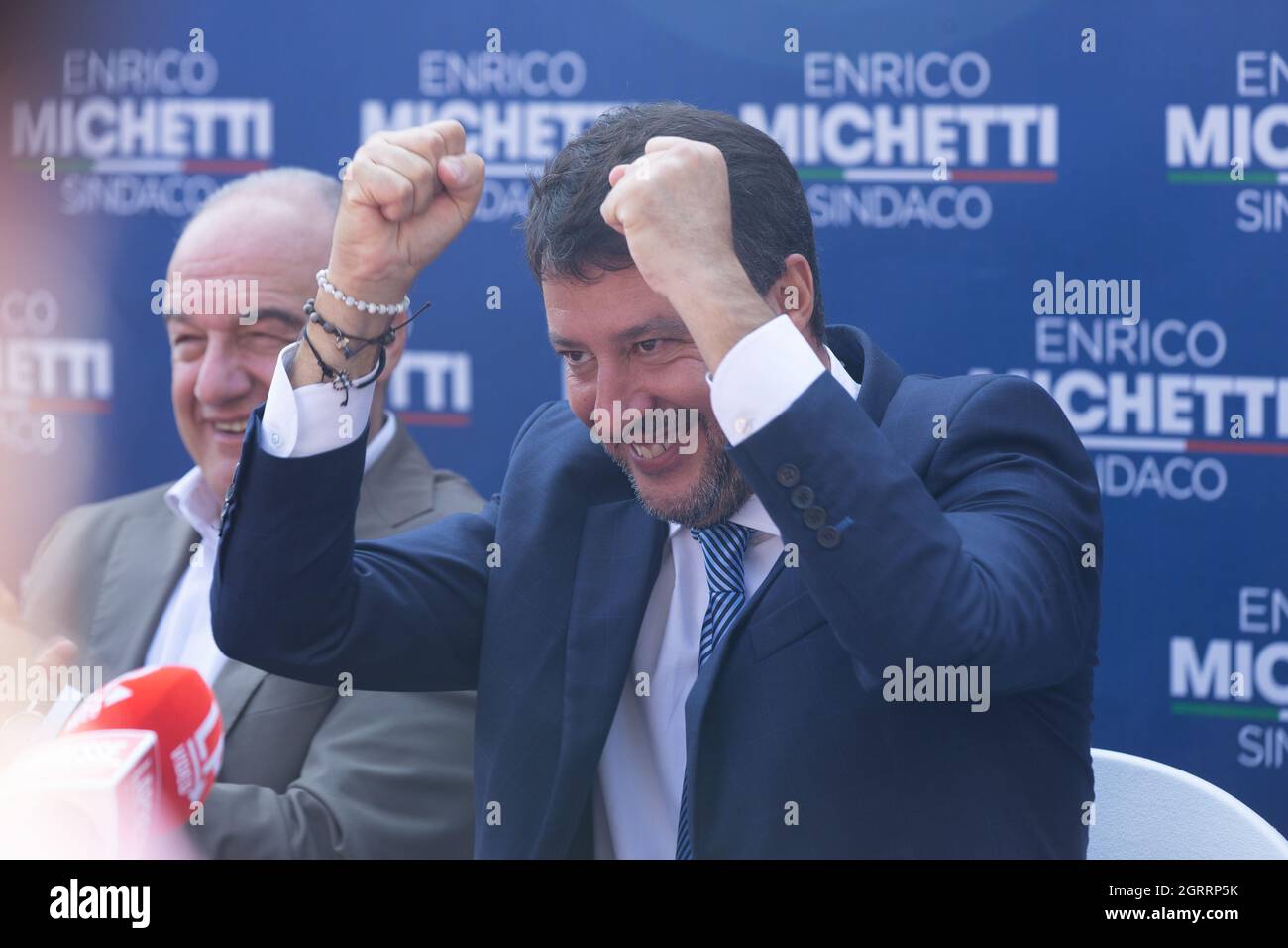 Rome, Italy. 01st Oct, 2021. Matteo Salvini during press conference in Spinaceto district of Rome to close center-right electoral campaign (Photo by Matteo Nardone/Pacific Press) Credit: Pacific Press Media Production Corp./Alamy Live News Stock Photo