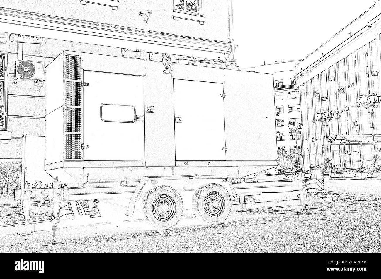 Standby mobile diesel generator for power supply of an office building.  Sketch Stock Photo - Alamy