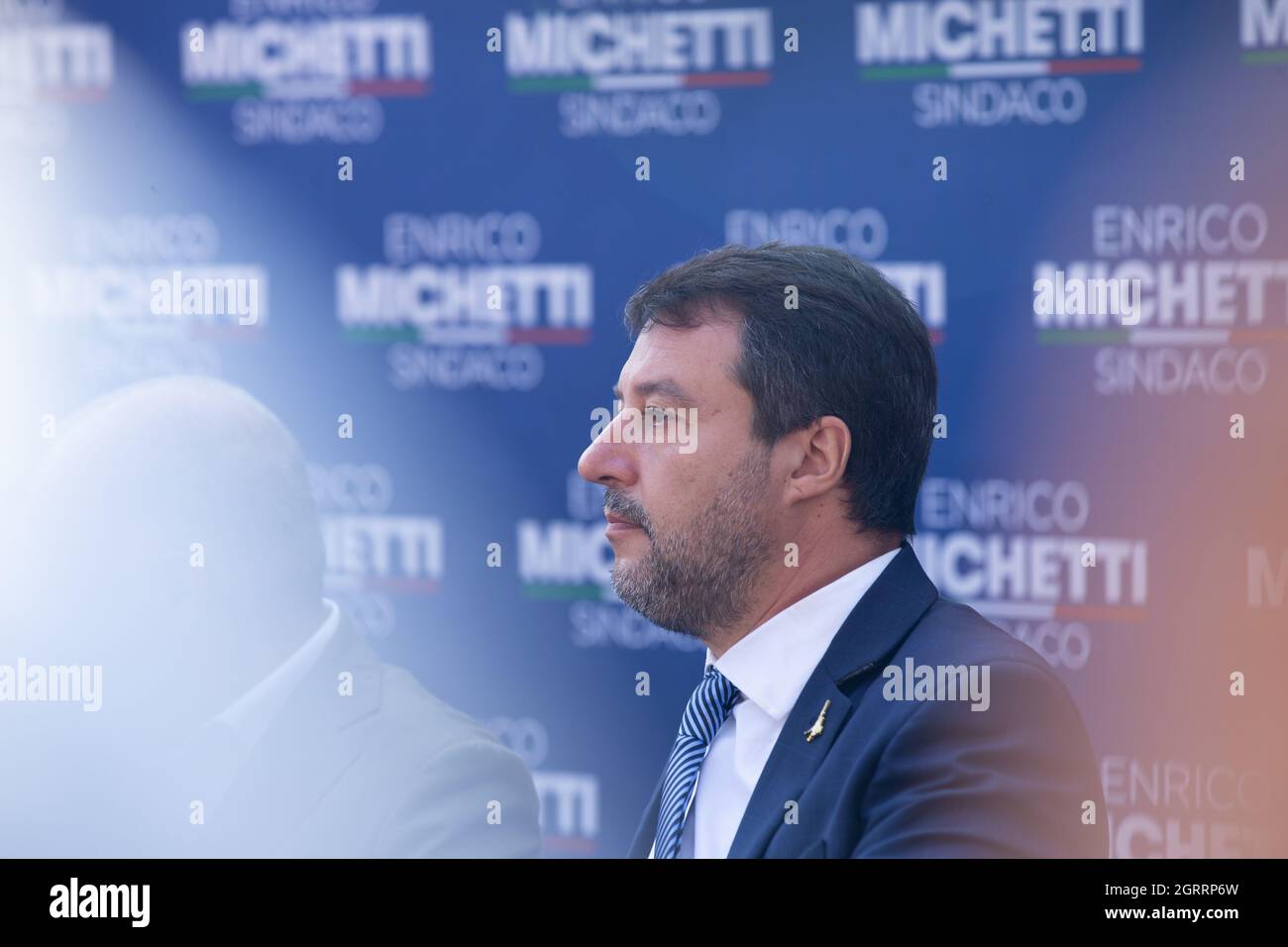 Rome, Italy. 01st Oct, 2021. Matteo Salvini during press conference in Spinaceto district of Rome to close center-right electoral campaign (Photo by Matteo Nardone/Pacific Press) Credit: Pacific Press Media Production Corp./Alamy Live News Stock Photo