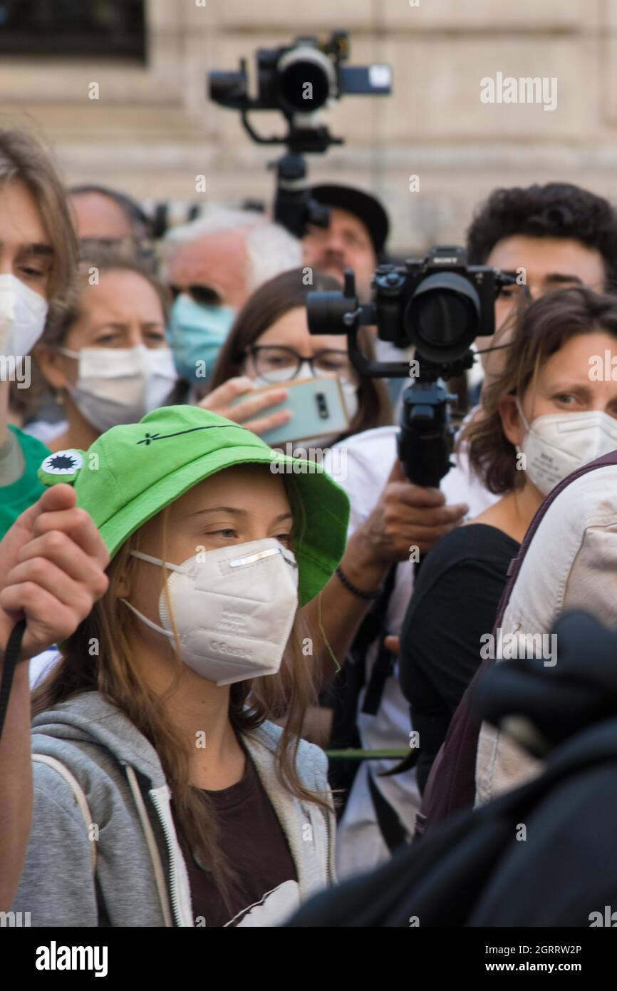 Milan, Italy  1st Oct, 2021. Greta Thunberg  during demonstration Fridays for Future  in Milan Credit:  Gaetano Piazzolla Stock Photo