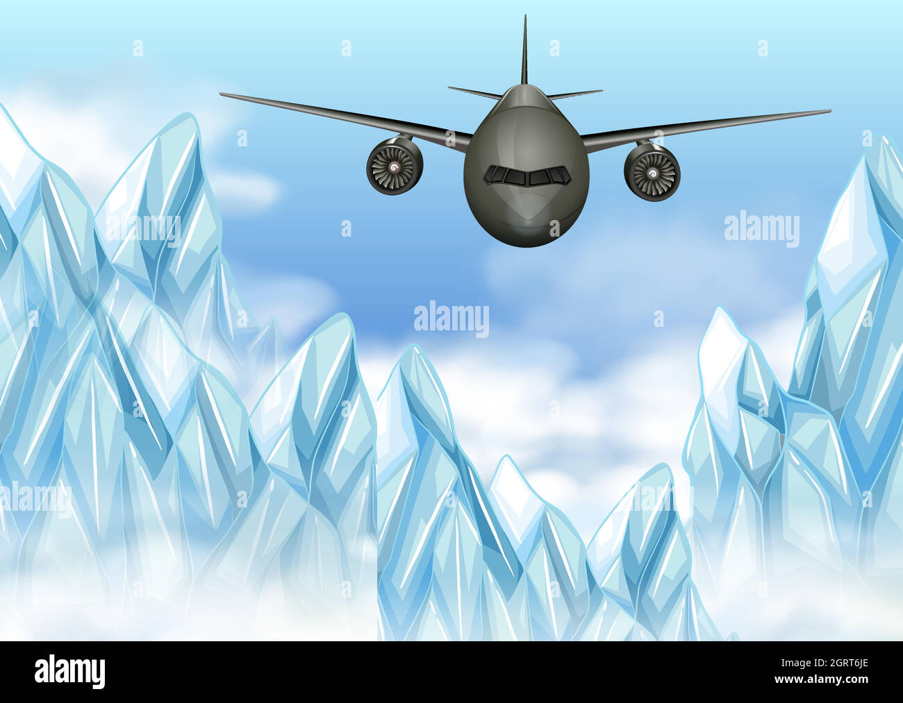 Airplane flying over ice mountains Stock Vector