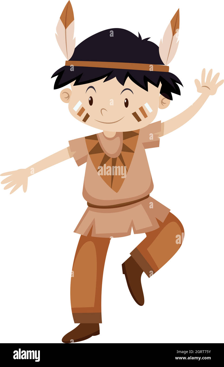 Boy dressed up as native indian Stock Vector