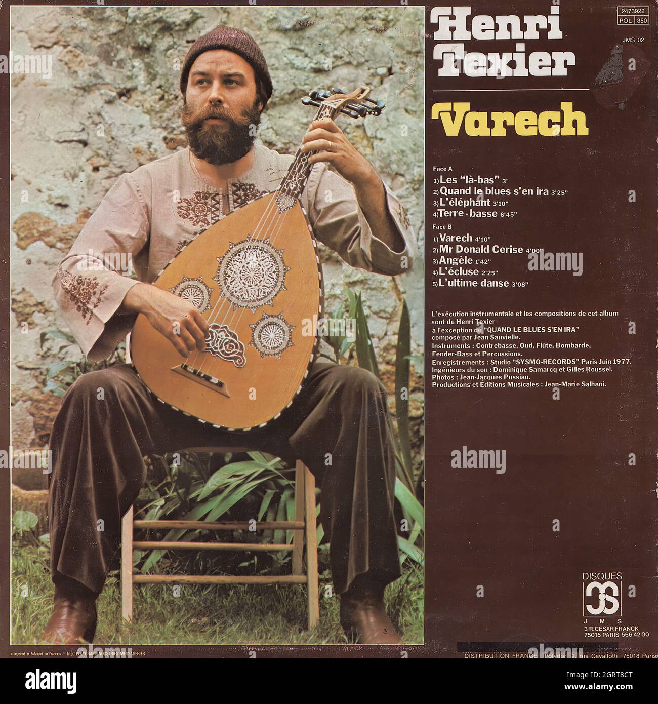 Henri Texier - Varech (back cover) - Vintage Vinyl Record Cover Stock Photo