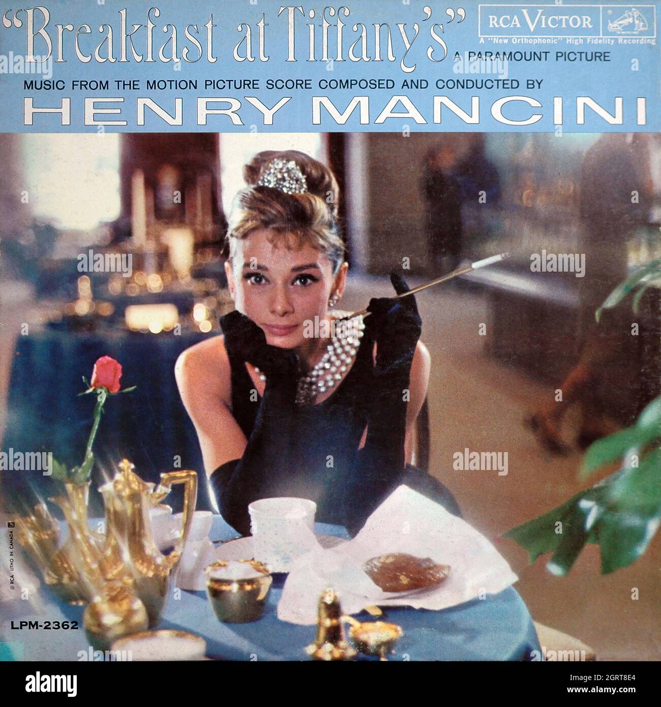 Henry Mancini -  Breakfast At Tiffany's  (movie soundtrack) 1961  - Vintage Vinyl 33 rpm record Stock Photo
