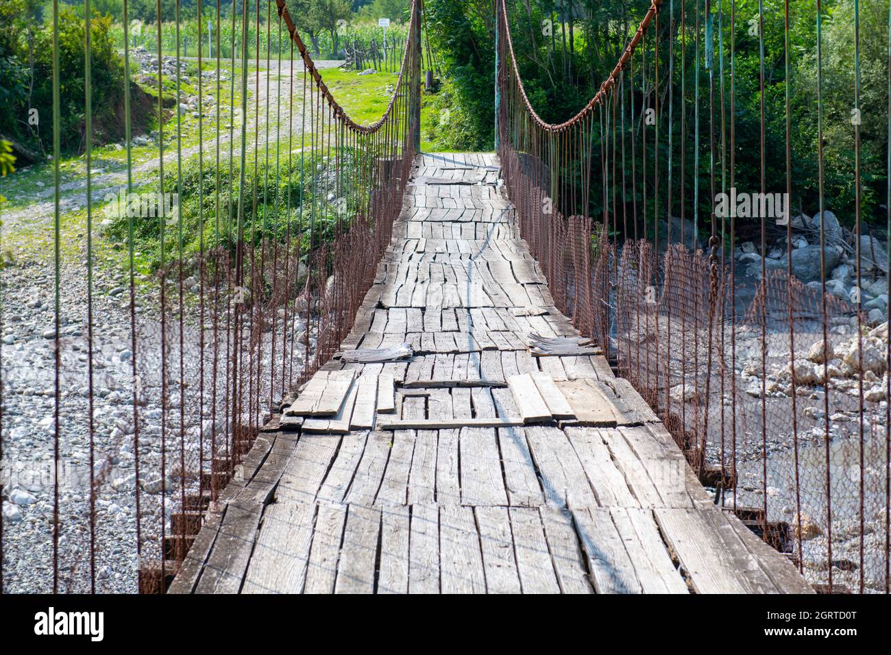 suspension bridge over the Inguri river in Svaneti in Georgia Stock Photo