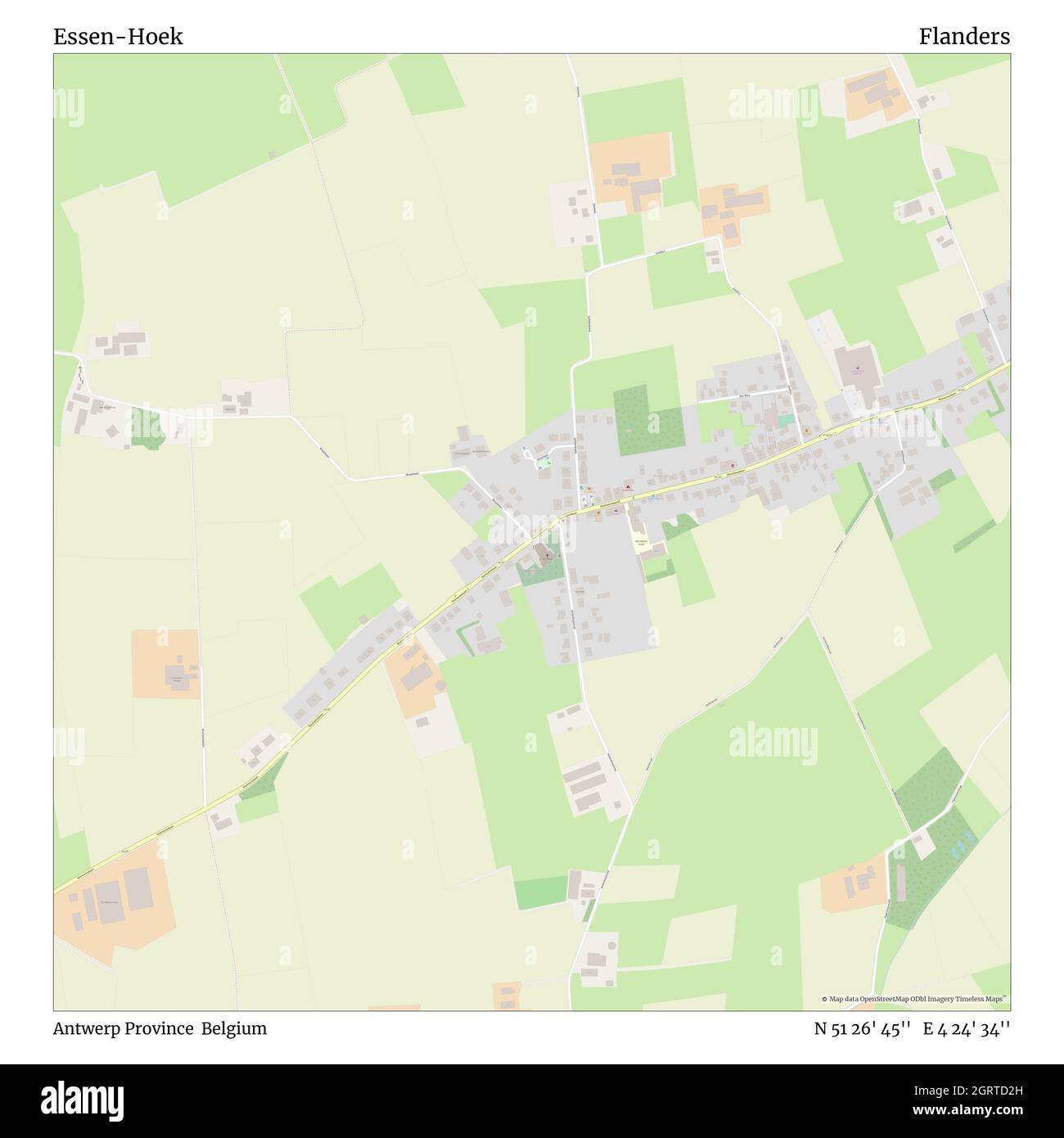 Essen-Hoek, Antwerp Province, Belgium, Flanders, N 51 26' 45'', E 4 24' 34'', map, Timeless Map published in 2021. Travelers, explorers and adventurers like Florence Nightingale, David Livingstone, Ernest Shackleton, Lewis and Clark and Sherlock Holmes relied on maps to plan travels to the world's most remote corners, Timeless Maps is mapping most locations on the globe, showing the achievement of great dreams Stock Photo
