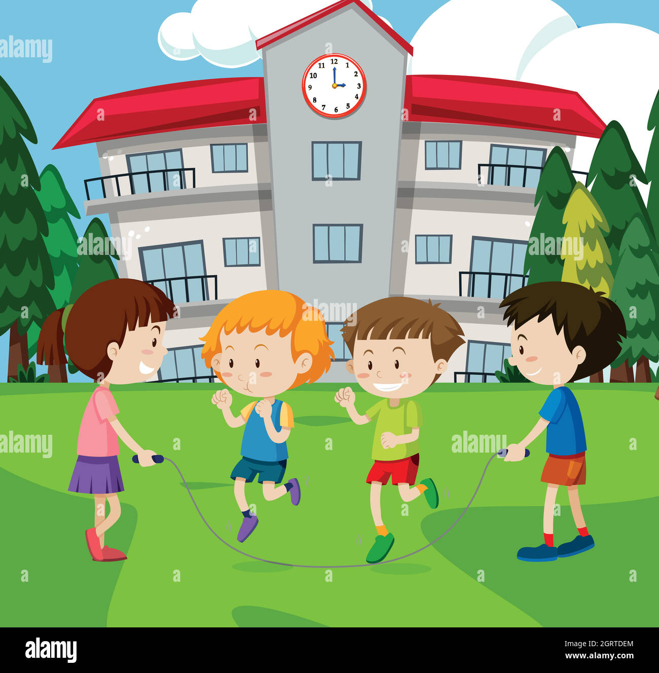 A Kid Rope Jumping at School Stock Vector