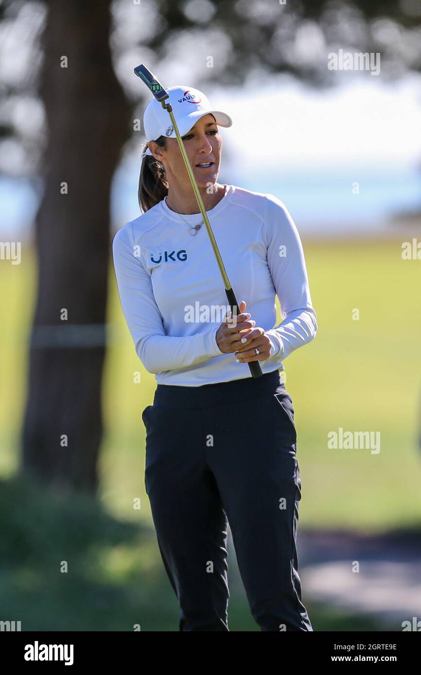Galloway, NJ, USA. 1st Oct, 2021. Jaye Marie Green of the United States reacts to her putt on the 5th hole during the 1st round of the ShopRite LPGA Classic Presented by Acer held at the Seaview, a Dolce hotel, on the Bay Course, in Galloway, NJ. Mike Langish/Cal Sport Media. Credit: csm/Alamy Live News Stock Photo