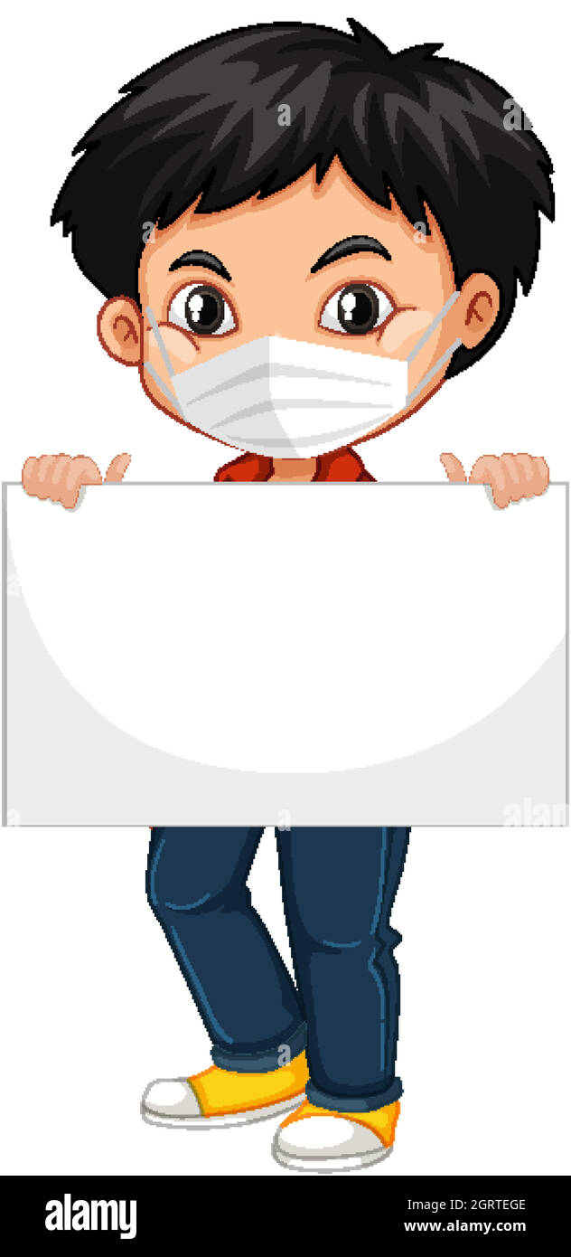 Cute young boy cartoon character holding blank banner Stock Vector ...