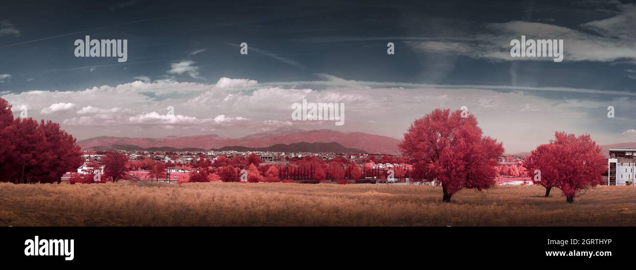 Rural panorama multi colored landscape scenery Stock Photo